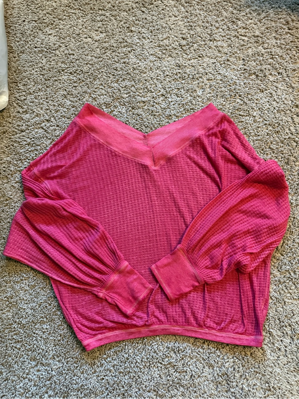 We The Free Free People Oversized V-Neck Waffle Knit Top